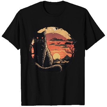 Discover Catzilla Vintage Funny Cute black Cat Art Japanese T Shirts