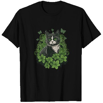 Discover Black and white cat with ivy and butterflies T Shirts