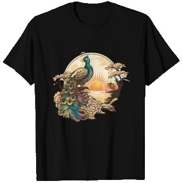 Discover Serenity at Sunrise: Peacock Inspired Artwork T Shirts
