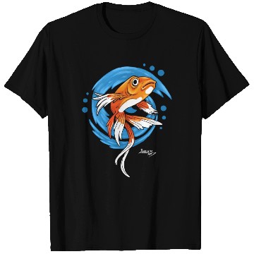 Discover Carp Koi Fish on Blue waves green T Shirts