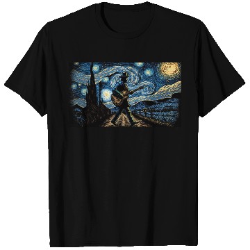 Discover man walking with a guitar van gogh style T Shirts