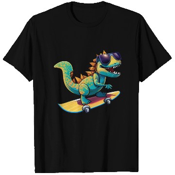 Discover Cute Dinosaur with sunglasses skating skateboard T Shirts