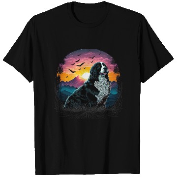 Discover Bernese Mountain Dog with Mountain Sunrise view T Shirts