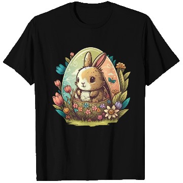 Discover Easter magic: cheerful bunny next to colorful eggs T Shirts