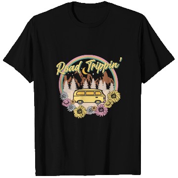 Discover Retro Groovy Road Trip T Shirts with Van Flowers