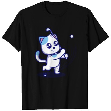Discover Cute cat playing golf cartoon icon illustration T Shirts