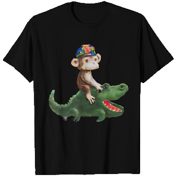 Discover Funny monkey on crocodile design T Shirts
