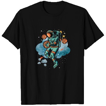 Discover Blue and Orange Illustrated Astronaut Galaxy T Shirts