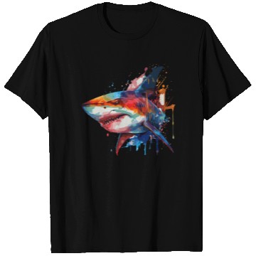 Discover Watercolor Shark Colorful Great White Shark Lover T Shirts