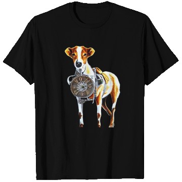 Discover Brown White Greyhound Dog With Old Looking Clock T Shirts