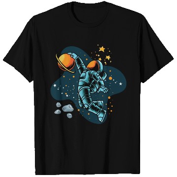 Discover Blue and Orange illustrated Astronaut Galaxy T Shirts