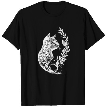 Discover Cute Little Cat In Nature Tattoo Style T Shirts