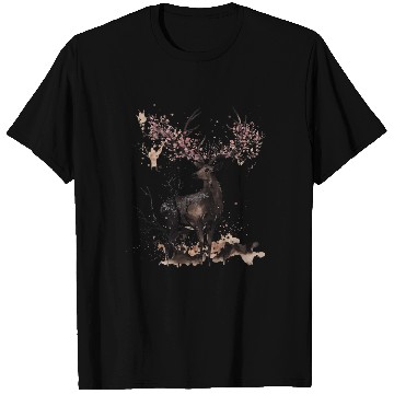 Discover Deer Cherry blossoms Sakura tree Sumie T Shirts