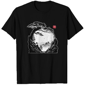 Discover Japanese Zen Circle Landscape Buddhism Bonsai Tree T Shirts