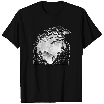 Discover Japanese Mountain Landscape Gothic Full Moon Fores T Shirts
