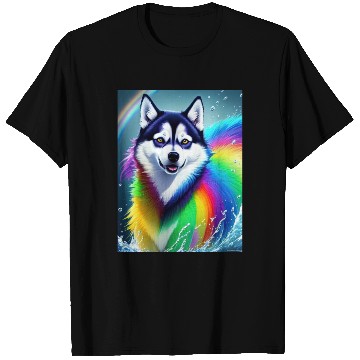Discover Husky dog with rainbow splashes of colors T Shirts