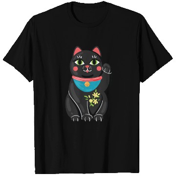 Discover Japanese Maneki Neko Black Cat Bad Luck Protection T Shirts