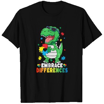 Discover Embrace Differences TRex Dinosaur Autism Awareness T Shirts