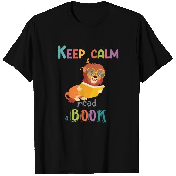 Discover Keep calm and read a book Lion reading a book T Shirts