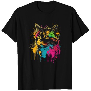 Discover realistic cat meow outline wpap colorful T Shirts