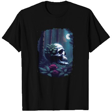 Discover Skull and rose moonlight gothic themed art T Shirts
