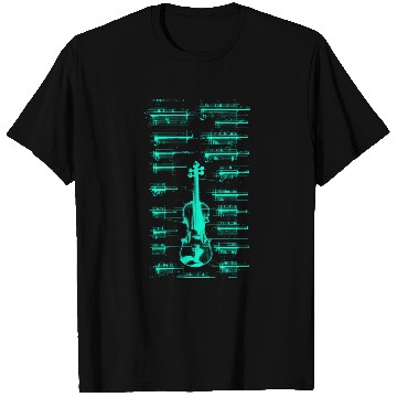 Discover Teal Neon Da Vinci violin blueprint T Shirts