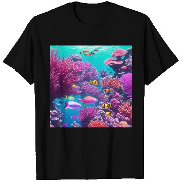 Discover Viral magenta coral reef with tropical fish T Shirts