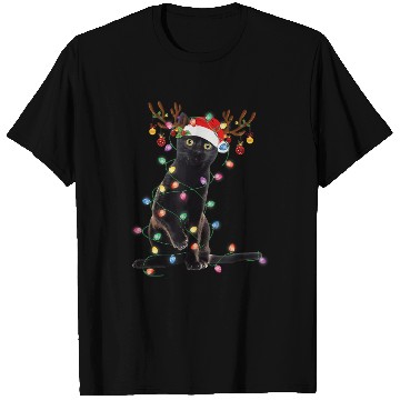 Discover Reindeer Black Cat Christmas Lights Funny Cat Lov T Shirts
