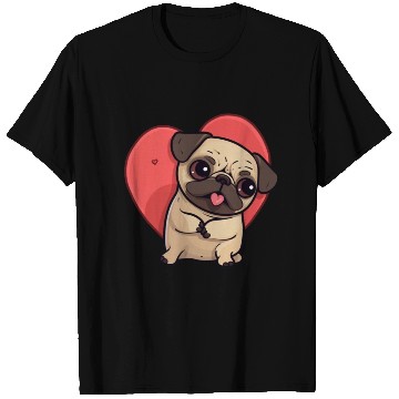 Discover Cute Pug in Love, Big Heart T Shirts