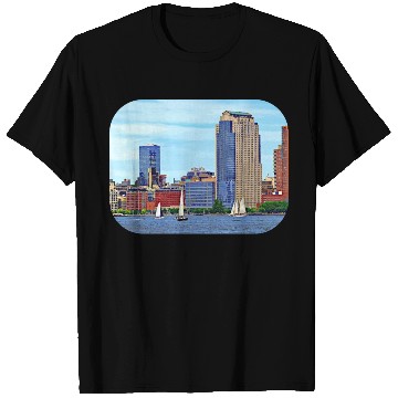 Discover Manhattan NY - Boats By Manhattan Skyline T Shirts