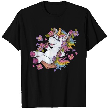 Discover Cute unicorn on swing Flowers Spring gift children T Shirts