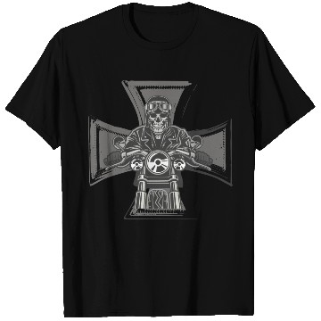 Discover Biker Cross Motorcycle Emblem Skeleton T Shirts
