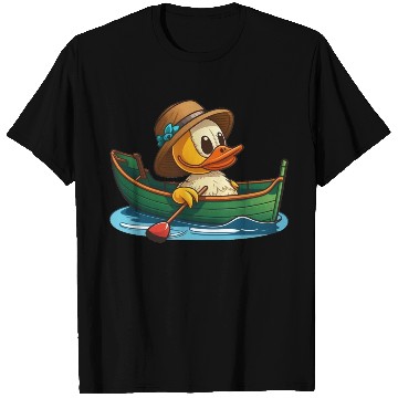 Discover Cute duck in rowboat with summer hat and flower T Shirts