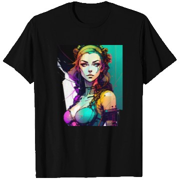 Discover Technicolor Dreams Cyberpunk Girl in Vibrant Hues T Shirts