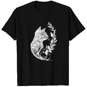Discover Cute Little Cat In Nature Tattoo Style T Shirts