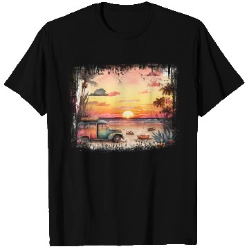 Discover Beach Sunset Watercolor Design Art 2 T Shirts