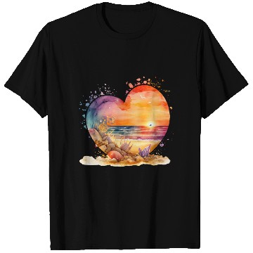Discover Retro Beach Heart Sunset Watercolor 5 T Shirts