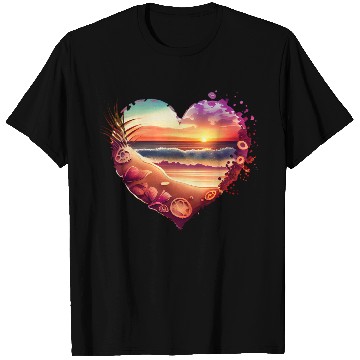 Discover Retro Beach Heart Sunset Watercolor T Shirts