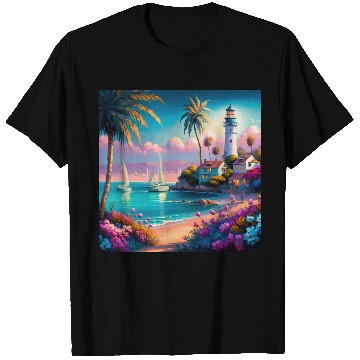 Discover Colorful Tropical Island Beach Sunset Lighthouse T Shirts
