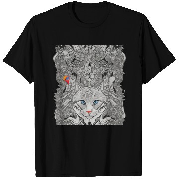 Discover Psychedelic cat with bird T Shirts