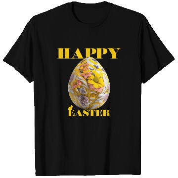 Discover Happy Easter Egg Design with Floral Elements T Shirts