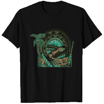 Discover Big Island Outrigger Canoe Tribal Halftone Edges T Shirts