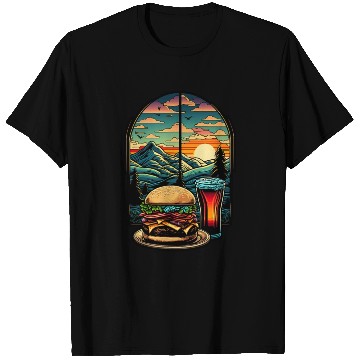 Discover Church window with hamburger burger and drink T Shirts