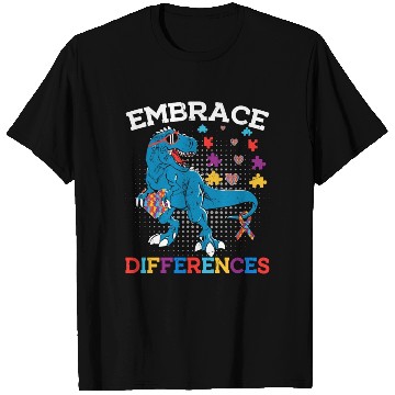 Discover Embrace Differences Funny Dinosaur Autism T Shirts
