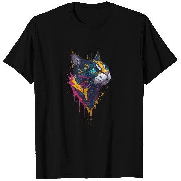 Discover Blue-Eyed Graffiti Cat Head Painting T Shirts
