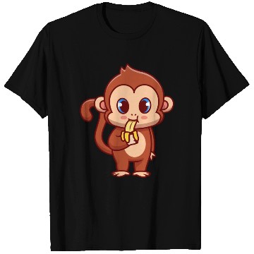 Discover Cute Monkey Eating Banana Cartoon T Shirts