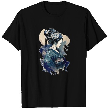 Discover Geisha Watercolor Sea Waves Asian Art Woman T Shirts