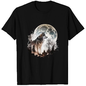 Discover Wolf Moonlight Forest Wild Werewolf Watercolor 5 T Shirts