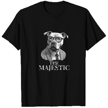 Discover Majestic Pitbull wearing suit and eyeglasses T Shirts
