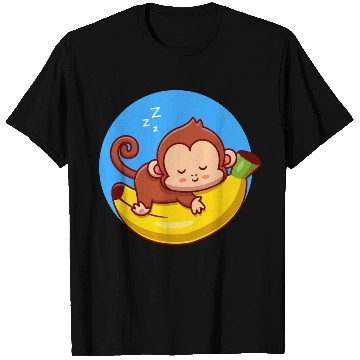 Discover Cute Monkey Sleeping On Banana Cartoon T Shirts